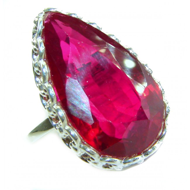 Red Brilliance 44.5 carat Red Topaz .925 Silver handcrafted Large Cocktail Ring s. 8 1/2