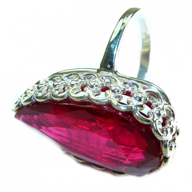 Red Brilliance 44.5 carat Red Topaz .925 Silver handcrafted Large Cocktail Ring s. 8 1/2