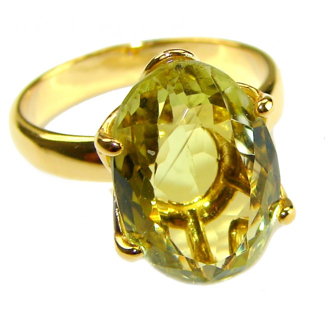 7.8 carat Genuine Lemon Quartz 14K Gold over .925 Sterling Silver handcrafted ring size 7