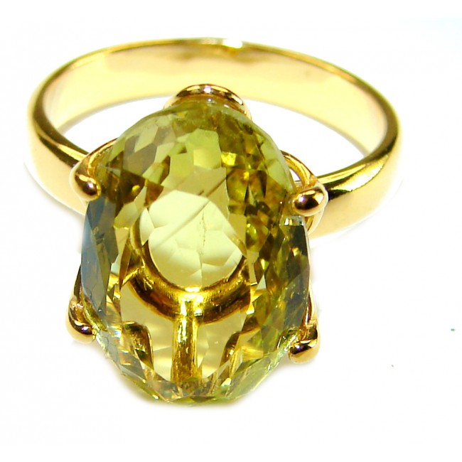 7.8 carat Genuine Lemon Quartz 14K Gold over .925 Sterling Silver handcrafted ring size 7