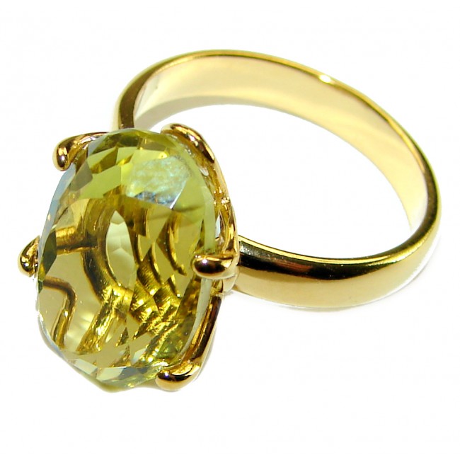 7.8 carat Genuine Lemon Quartz 14K Gold over .925 Sterling Silver handcrafted ring size 7