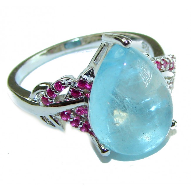 Precious 8.5 carat AQUAMARINE .925 Sterling Silver Handcrafted Ring size 8