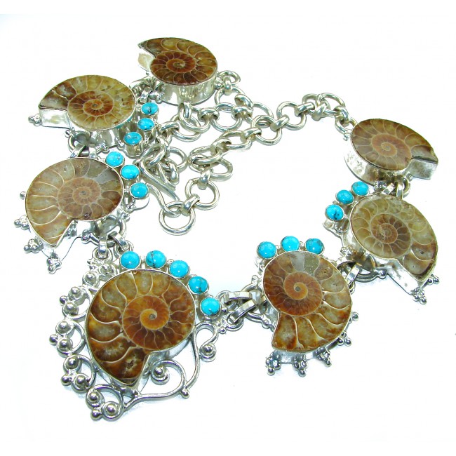 139.8g Aura Of Beauty genuine Ammonite .925 Sterling Silver handcrafted Bohemian style Necklace