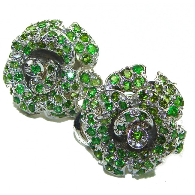 Green Rose - Very Unique Chrome Diopside .925 Sterling Silver handcrafted earrings