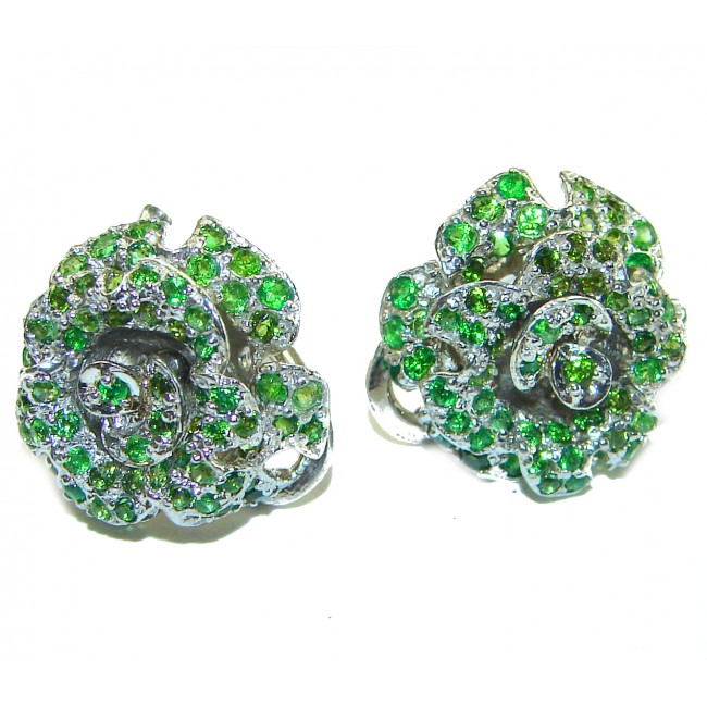 Green Rose - Very Unique Chrome Diopside .925 Sterling Silver handcrafted earrings