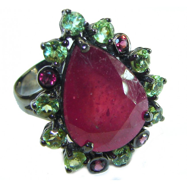 Rossy 15.3 carat Ruby black rhodium over .925 Sterling Silver handcrafted Statement Ring size 7 3/4