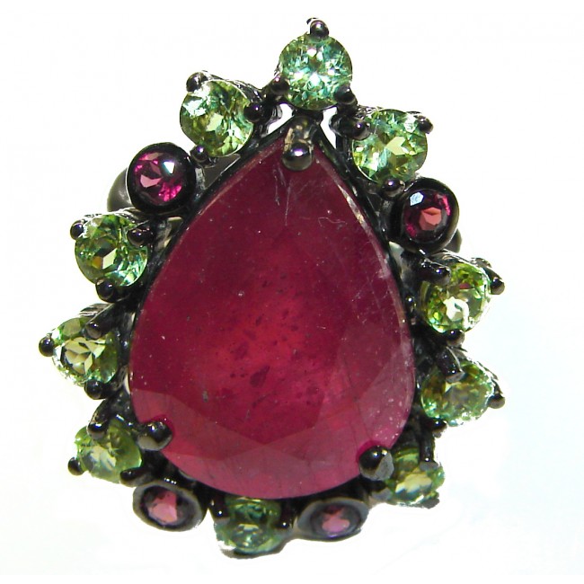 Rossy 15.3 carat Ruby black rhodium over .925 Sterling Silver handcrafted Statement Ring size 7 3/4