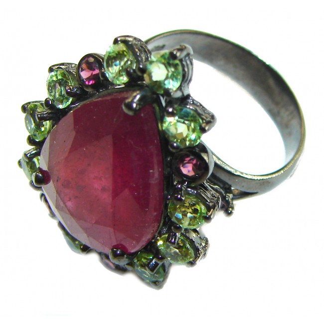 Rossy 15.3 carat Ruby black rhodium over .925 Sterling Silver handcrafted Statement Ring size 7 3/4