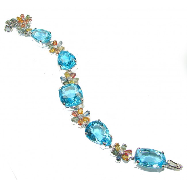 Seaside 165.5 carat Swiss Blue Topaz .925 Sterling Silver handmade Large Statement Bracelet