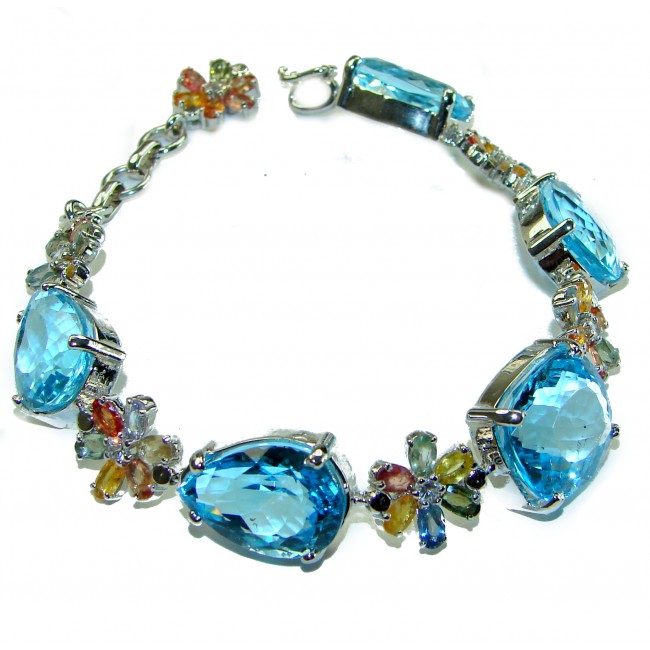 Seaside 165.5 carat Swiss Blue Topaz .925 Sterling Silver handmade Large Statement Bracelet