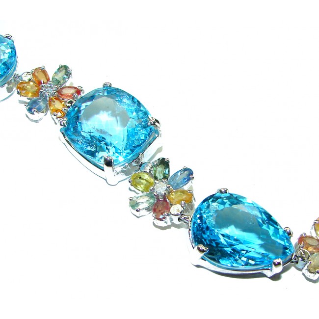 Seaside 165.5 carat Swiss Blue Topaz .925 Sterling Silver handmade Large Statement Bracelet