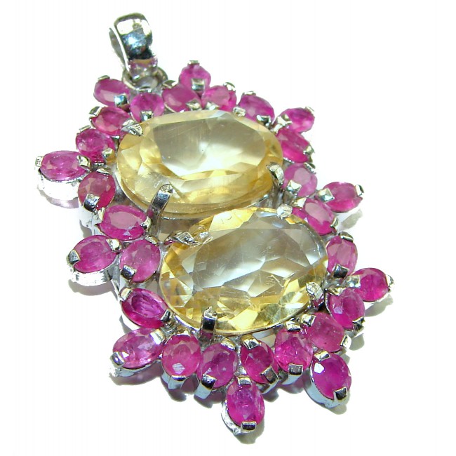 Monica 10.8 carat Citrine Ruby .925 Sterling Silver handmade Statement pendant