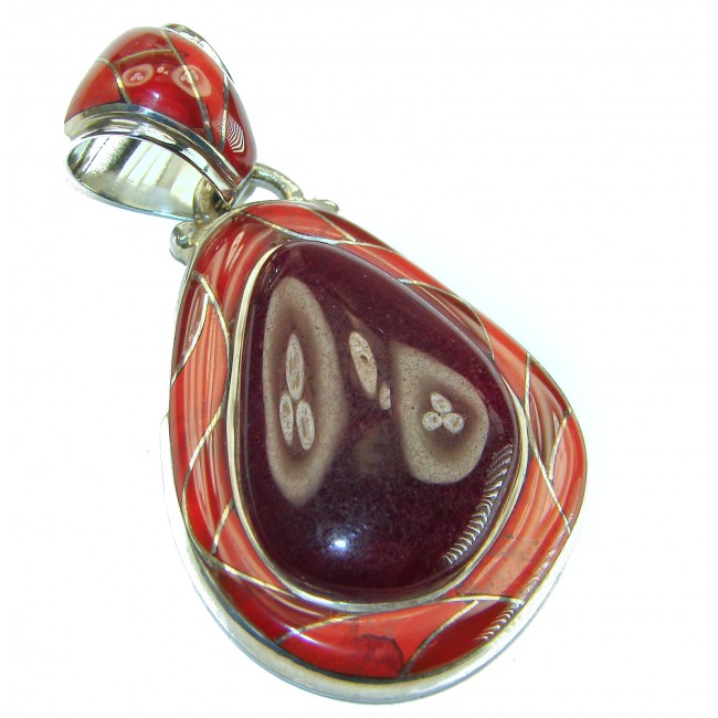 Large Genuine Red Creek Jasper .925 Sterling Silver handcrafted pendant