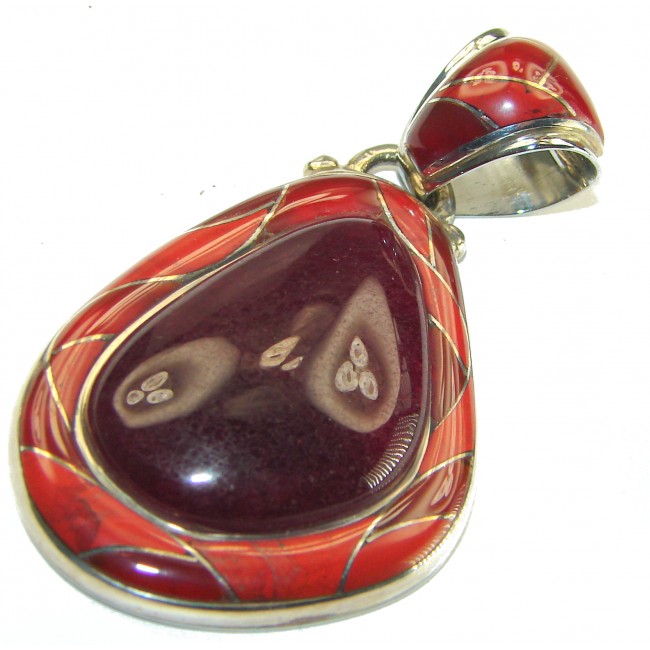 Large Genuine Red Creek Jasper .925 Sterling Silver handcrafted pendant