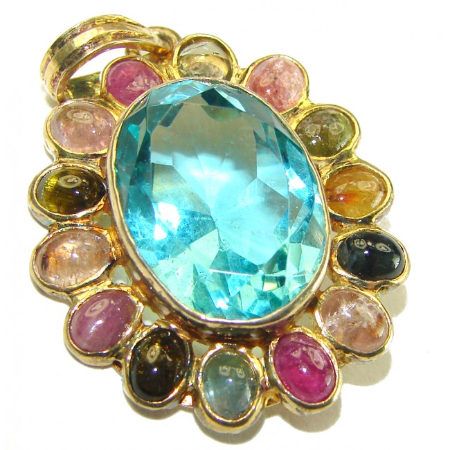 Luxurious 10.6 carat Aquamarine Tourmaline 14K Gold over .925 Sterling Silver handmade Pendant