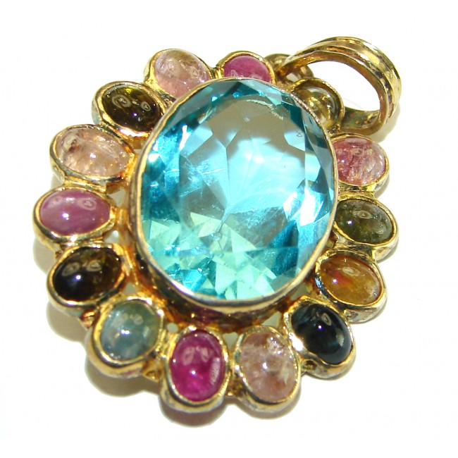 Luxurious 10.6 carat Aquamarine Tourmaline 14K Gold over .925 Sterling Silver handmade Pendant