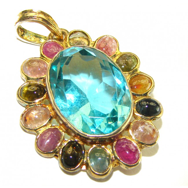 Luxurious 10.6 carat Aquamarine Tourmaline 14K Gold over .925 Sterling Silver handmade Pendant