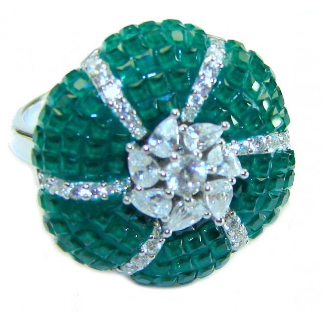 Born to Glam floral-inspired authentic Emerald .925 Silver handcrafted Cocktail Ring s. 6