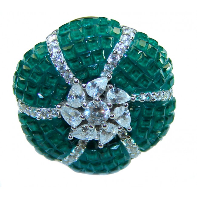 Born to Glam floral-inspired authentic Emerald .925 Silver handcrafted Cocktail Ring s. 6