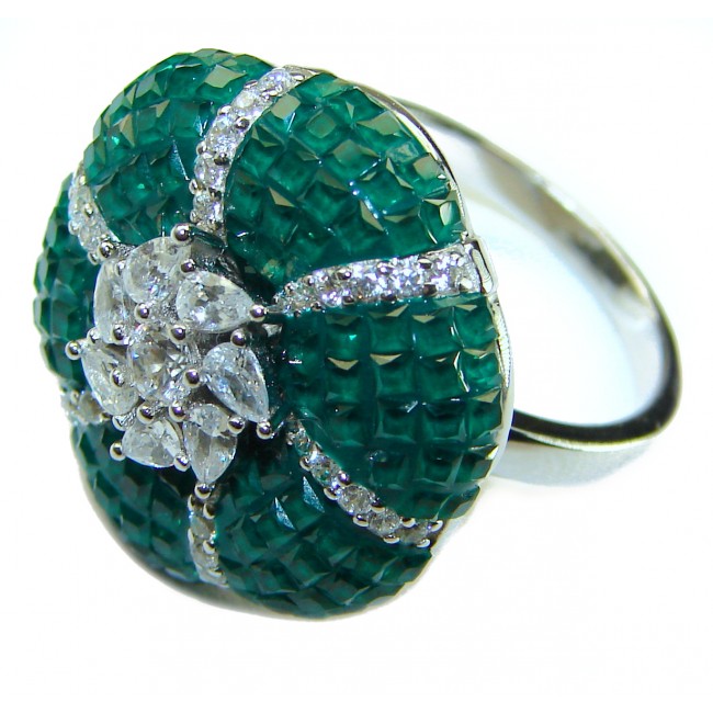 Born to Glam floral-inspired authentic Emerald .925 Silver handcrafted Cocktail Ring s. 6