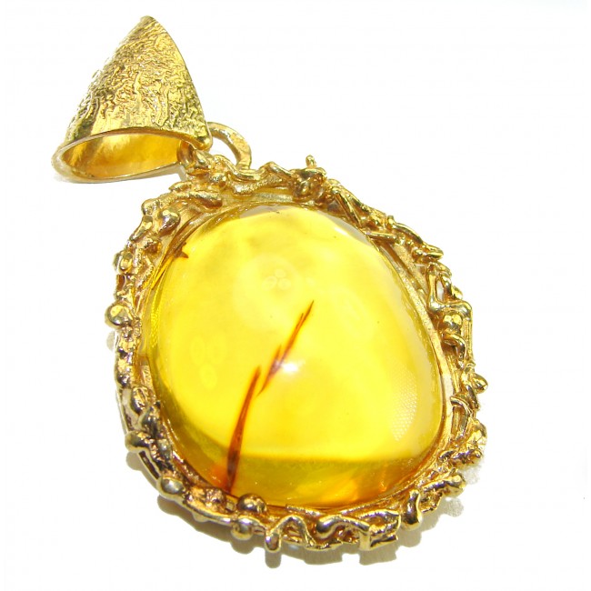 Best quality Authentic Golden Baltic Amber 18K Gold over .925 Sterling Silver handmade Pendant