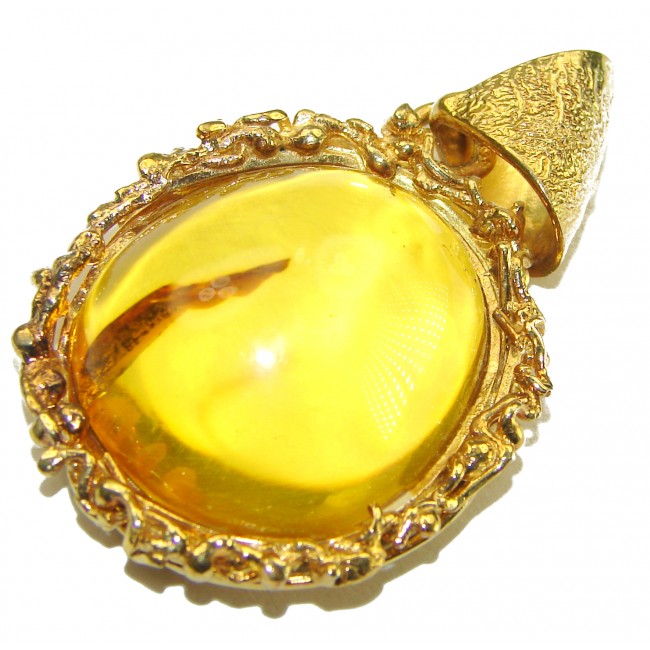 Best quality Authentic Golden Baltic Amber 18K Gold over .925 Sterling Silver handmade Pendant