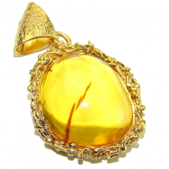 Best quality Authentic Golden Baltic Amber 18K Gold over .925 Sterling Silver handmade Pendant