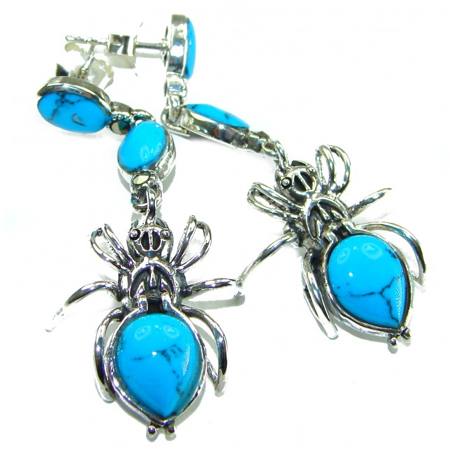 Spiders Natural Turquoise .925 Sterling Silver handmade stud earrings