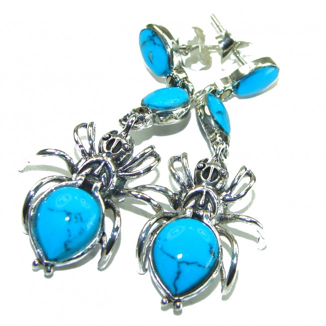 Spiders Natural Turquoise .925 Sterling Silver handmade stud earrings