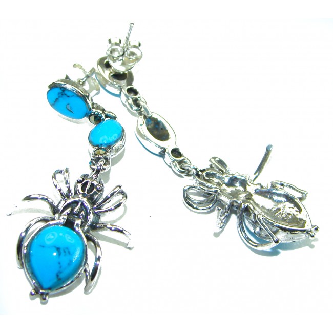 Spiders Natural Turquoise .925 Sterling Silver handmade stud earrings