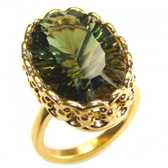 Timless Beauty 12.5 carat Helenite 14K Gold over .925 Sterling Silver handmade Ring s. 7 3/4