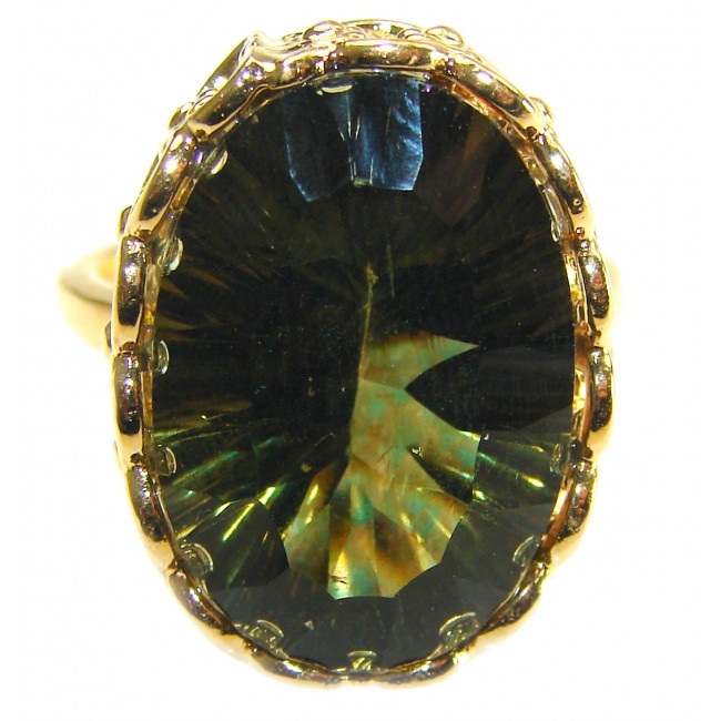 Timless Beauty 12.5 carat Helenite 14K Gold over .925 Sterling Silver handmade Ring s. 7 3/4