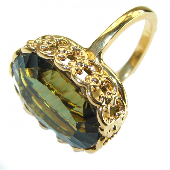 Timless Beauty 12.5 carat Helenite 14K Gold over .925 Sterling Silver handmade Ring s. 7 3/4