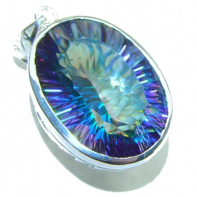 38.2 carat oval cut Mystic Aurora Topaz .925 Sterling Silver handcrafted Pendant