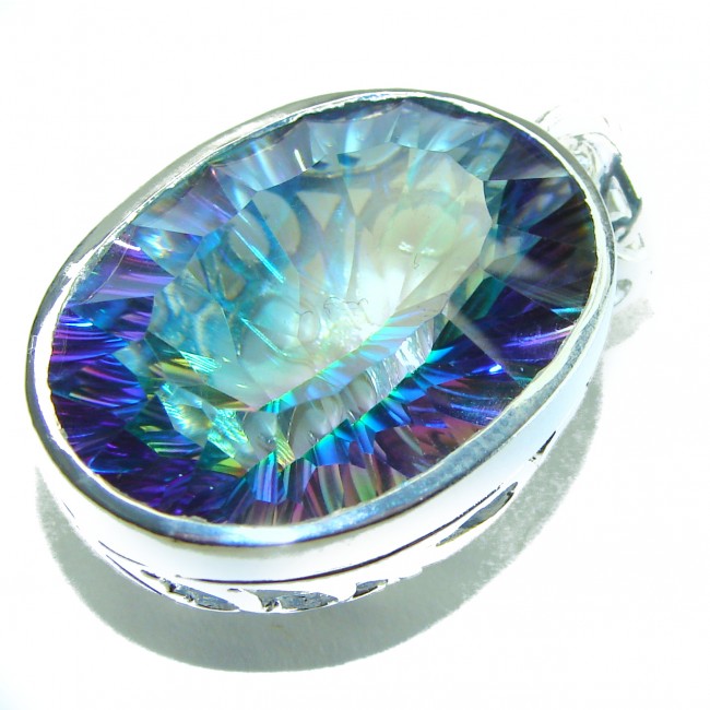 38.2 carat oval cut Mystic Aurora Topaz .925 Sterling Silver handcrafted Pendant