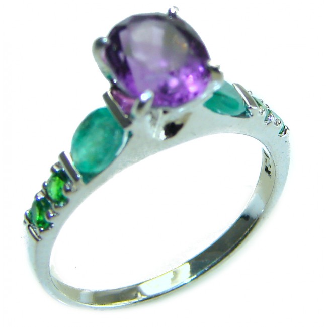 Purple Beauty 3.2 carat Amethyst Emerald .925 Sterling Silver Handcrafted Ring size 7 3/4