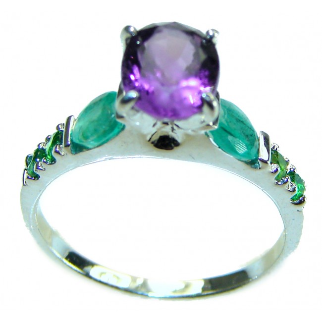 Purple Beauty 3.2 carat Amethyst Emerald .925 Sterling Silver Handcrafted Ring size 7 3/4