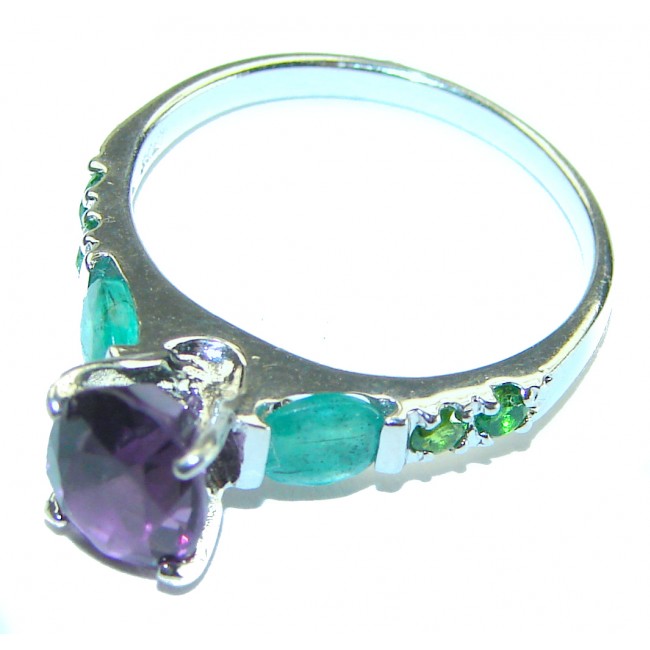 Purple Beauty 3.2 carat Amethyst Emerald .925 Sterling Silver Handcrafted Ring size 7 3/4