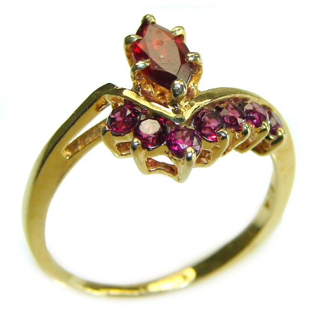 Blooming Rose Authentic Garnet 14K Gold over .925 Sterling Silver handcrafted Ring size 8 1/2