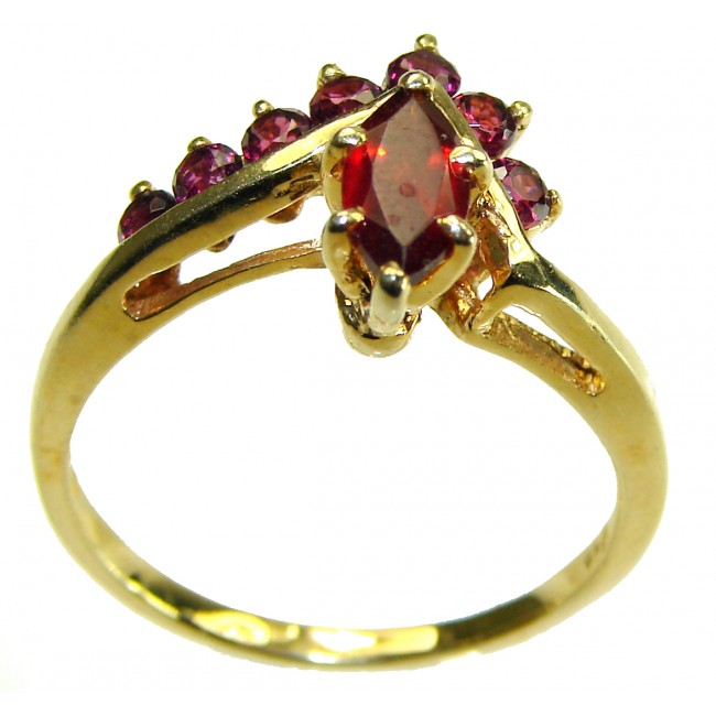 Blooming Rose Authentic Garnet 14K Gold over .925 Sterling Silver handcrafted Ring size 8 1/2