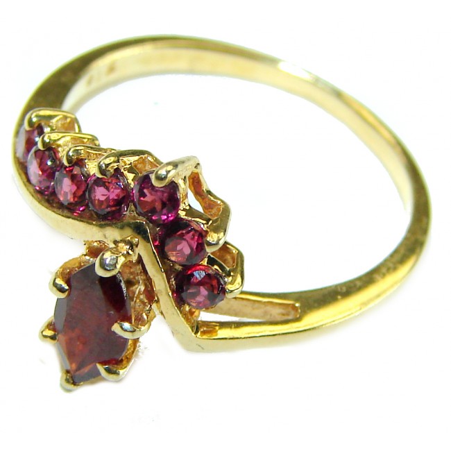 Blooming Rose Authentic Garnet 14K Gold over .925 Sterling Silver handcrafted Ring size 8 1/2