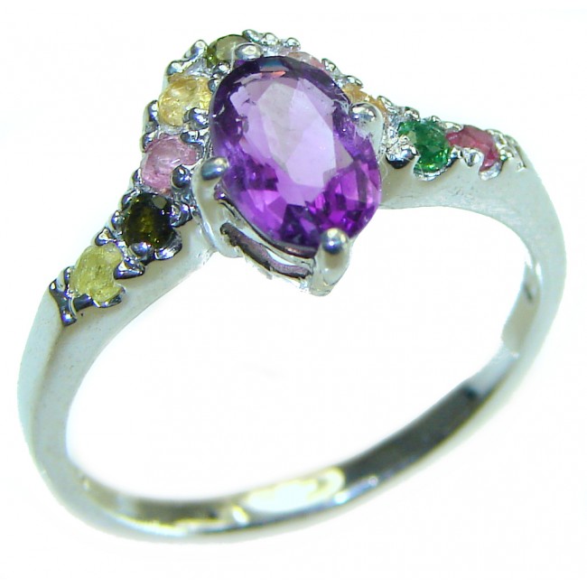 2.6 carat Amethyst multicolor Sapphire .925 Sterling Silver Handcrafted Ring size 8