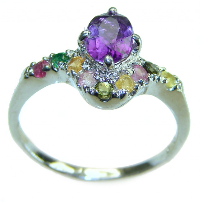 2.6 carat Amethyst multicolor Sapphire .925 Sterling Silver Handcrafted Ring size 8