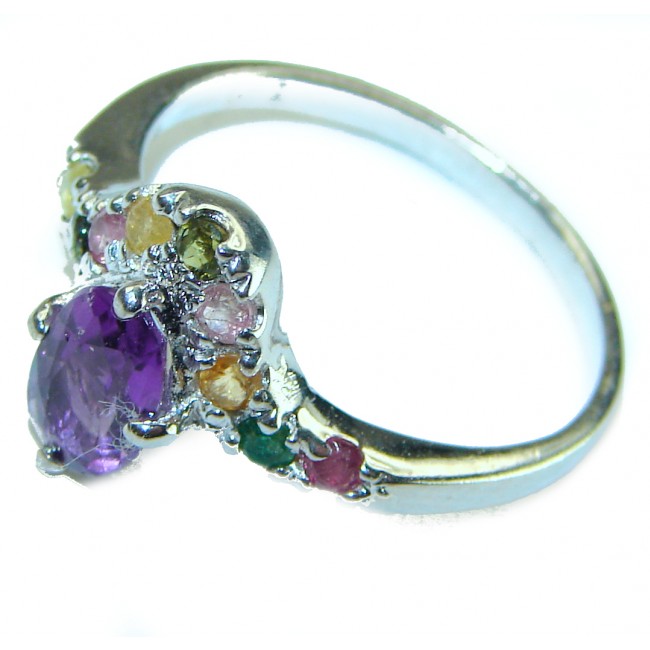 2.6 carat Amethyst multicolor Sapphire .925 Sterling Silver Handcrafted Ring size 8