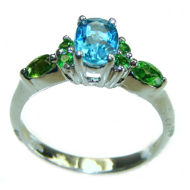 1.7 carat oval cut Blue Swiss Topaz .925 Sterling Silver handcrafted Ring size 8