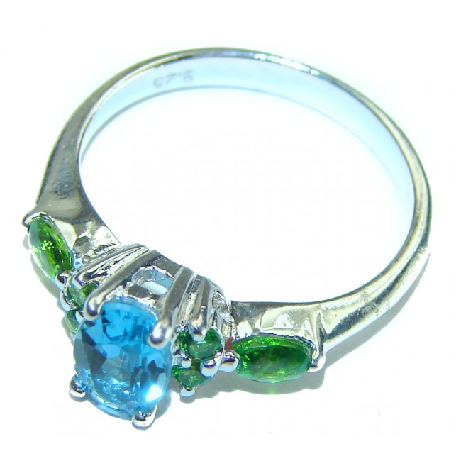 1.7 carat oval cut Blue Swiss Topaz .925 Sterling Silver handcrafted Ring size 8