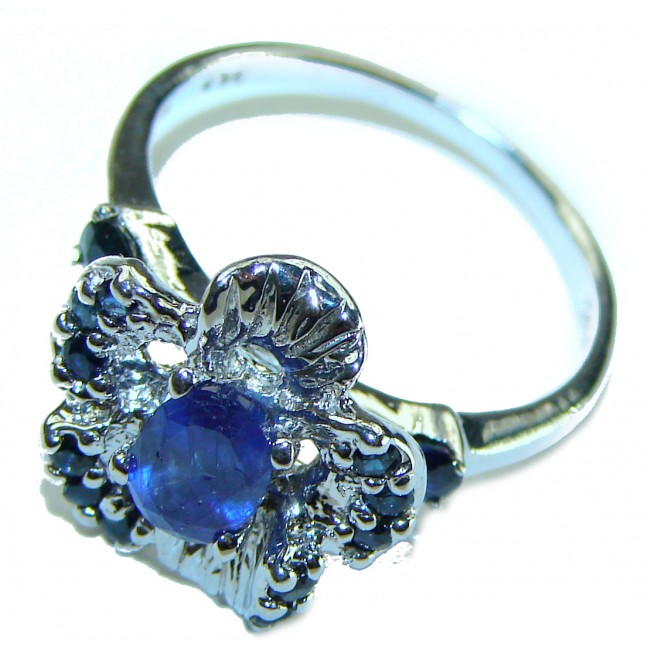 Blue Rose Authentic 2.2 carat Sapphire .925 Sterling Silver handmade Cocktail Ring s. 8 1/4