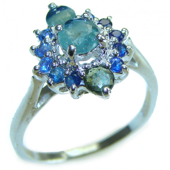 Victorian Style GREEN GRANDIDIERITE Sapphire .925 Sterling Silver ring; s. 6 3/4