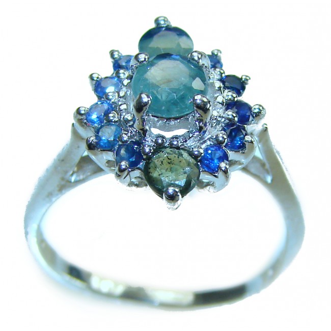 Victorian Style GREEN GRANDIDIERITE Sapphire .925 Sterling Silver ring; s. 6 3/4