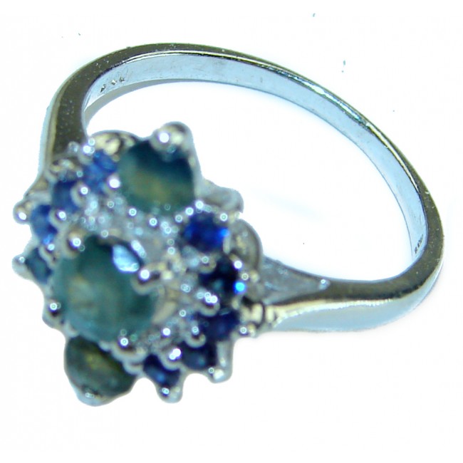 Victorian Style GREEN GRANDIDIERITE Sapphire .925 Sterling Silver ring; s. 6 3/4